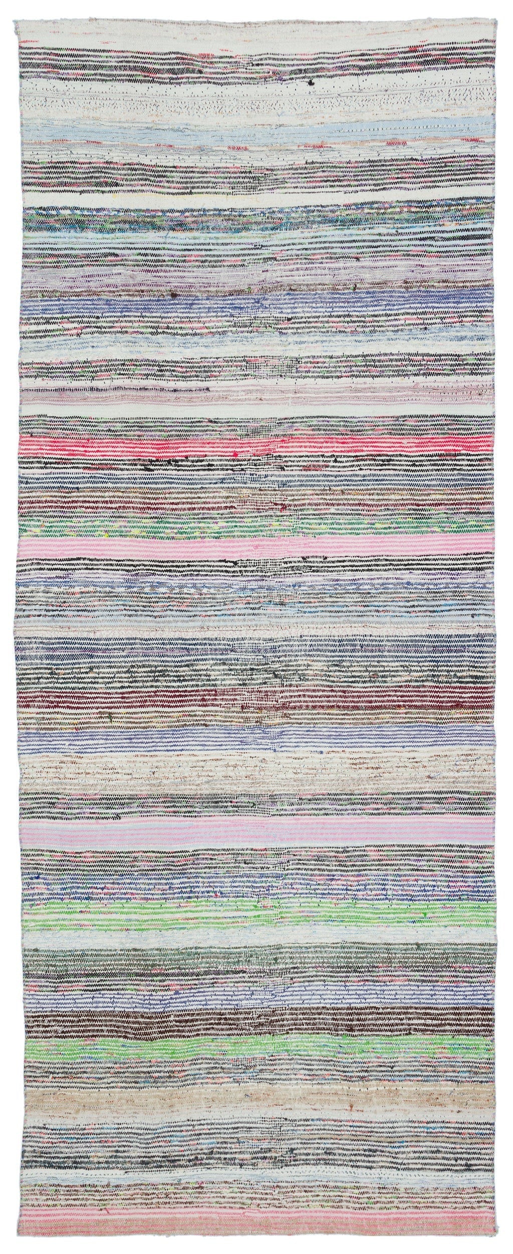 Cretan Beige Striped Wool Hand-Woven Carpet 134 x 340