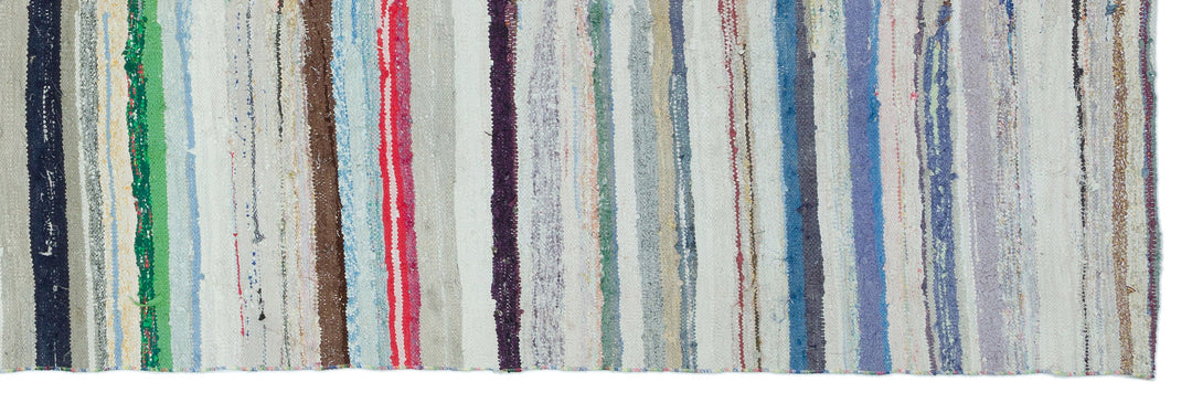 Cretan Beige Striped Wool Hand-Woven Rug 131 x 396