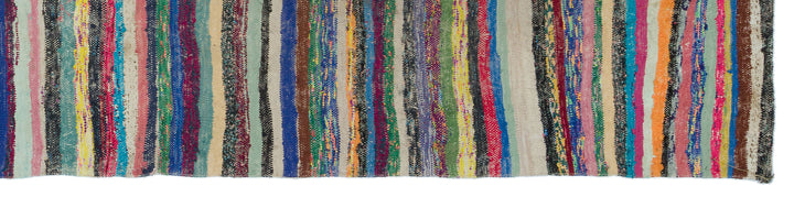 Cretan Beige Striped Wool Hand Woven Carpet 098 x 414