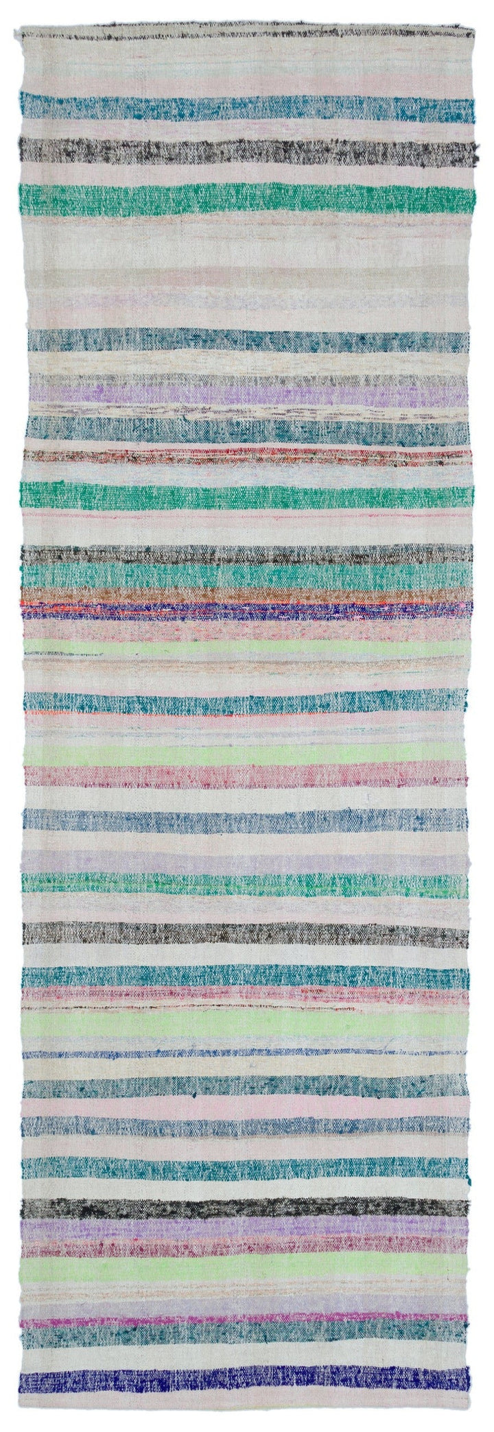 Cretan Beige Striped Wool Hand-Woven Carpet 098 x 303