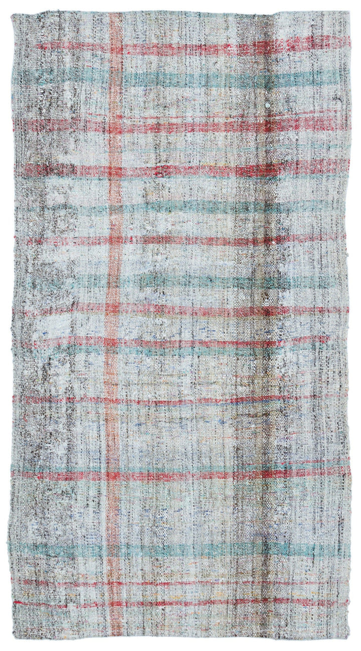 Cretan White Striped Wool Hand-Woven Carpet 116 x 210