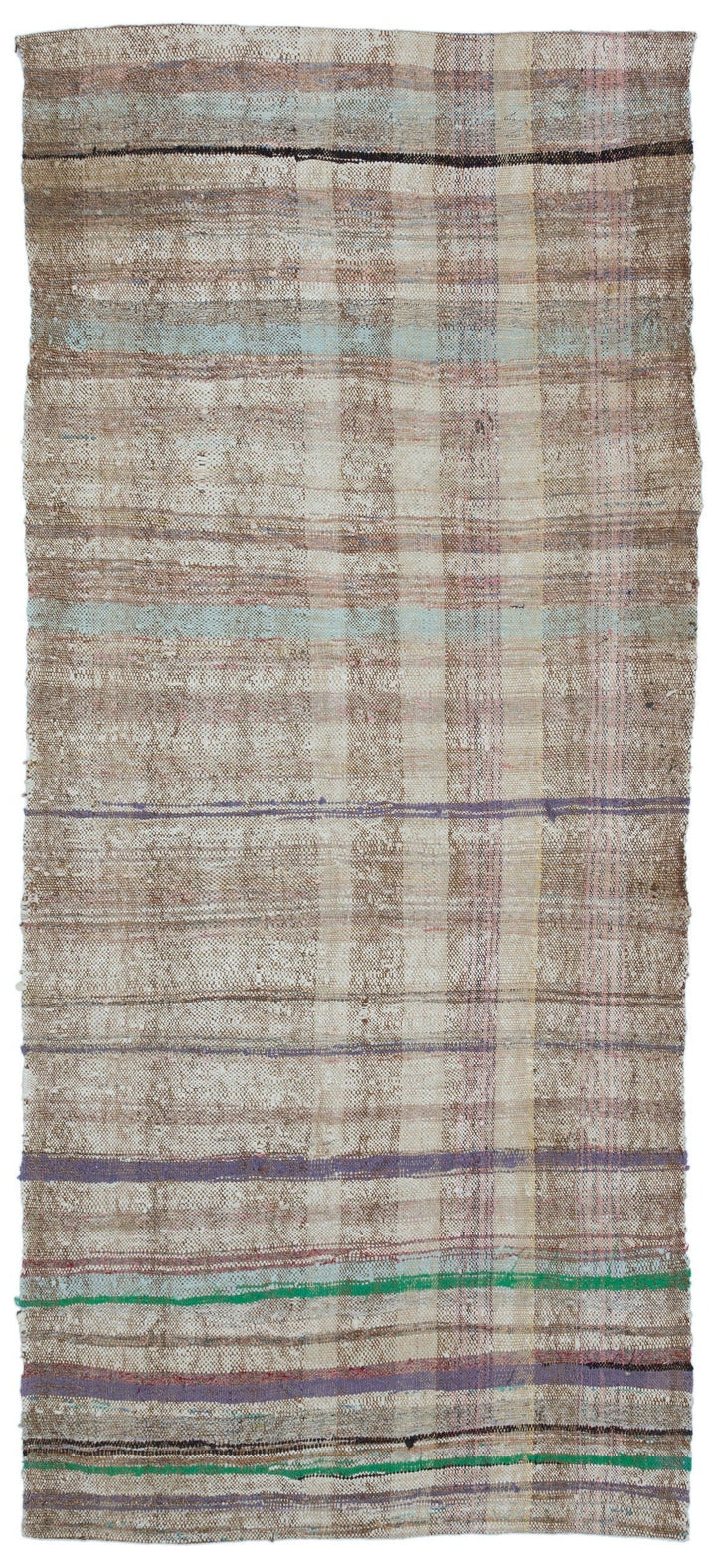 Cretan Beige Striped Wool Hand-Woven Rug 110 x 242