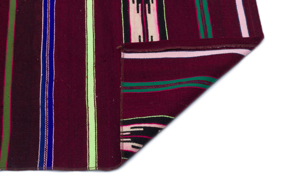 Cretan Purple Striped Wool Hand Woven Carpet 130 x 188