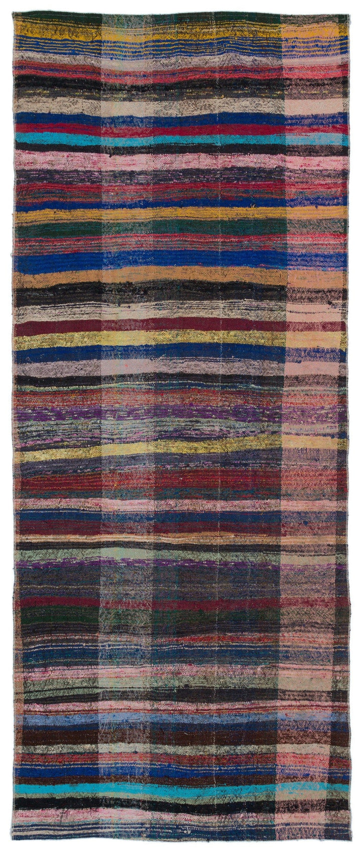Cretan Gray Striped Wool Hand Woven Carpet 120 x 290