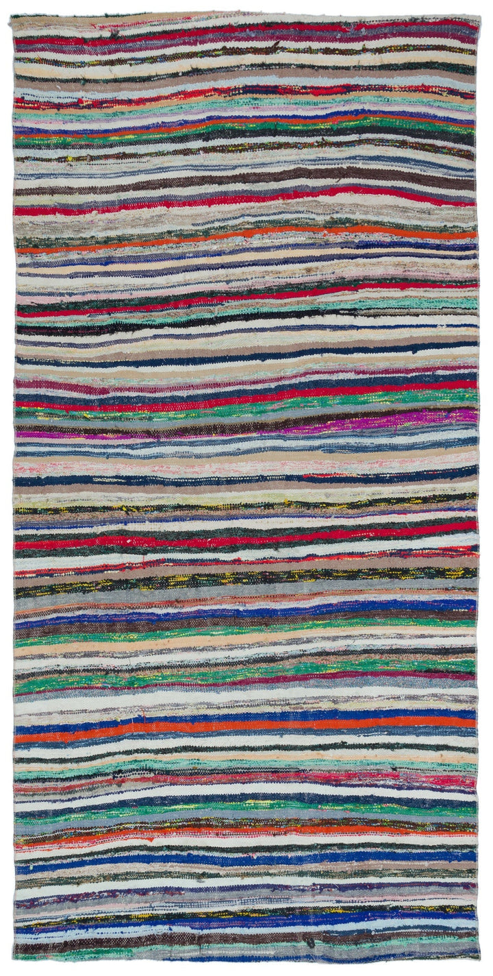 Cretan Beige Striped Wool Hand Woven Carpet 150 x 304