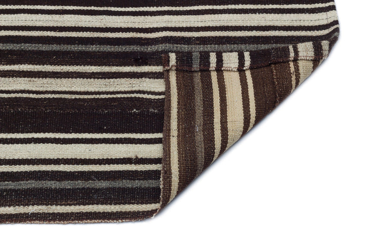 Cretan Black Striped Wool Hand-Woven Carpet 148 x 153