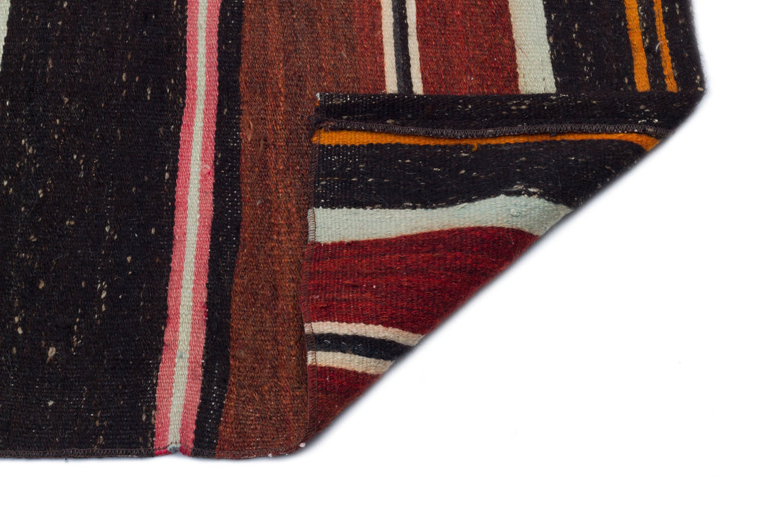 Cretan Brown Striped Wool Hand Woven Carpet 135 x 224