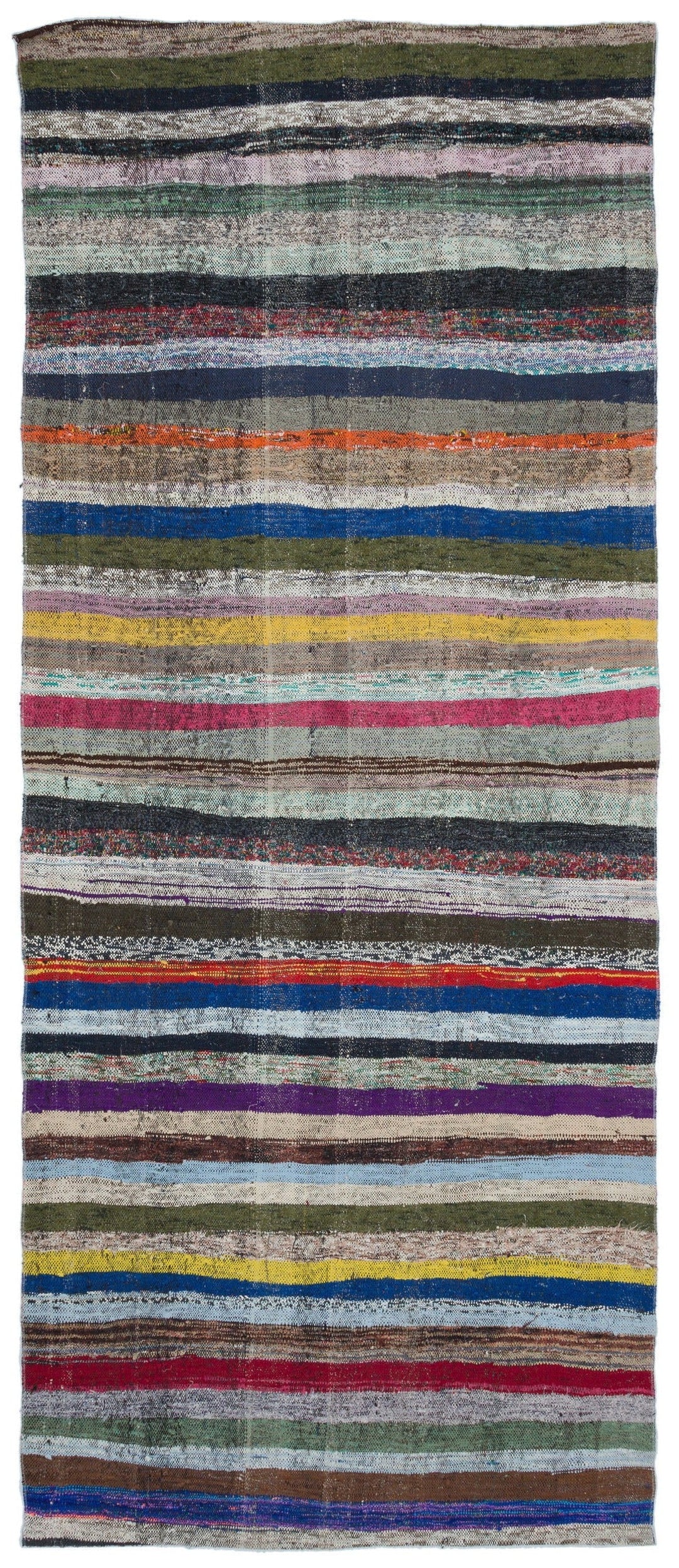 Crete Multi Striped Wool Hand Woven Carpet 140 x 338