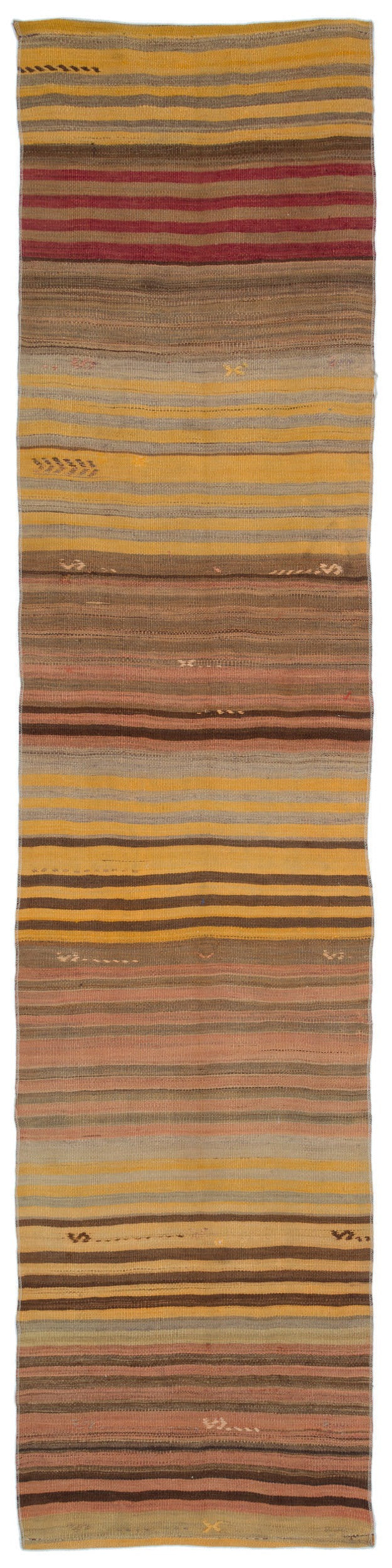Cretan Multi Striped Wool Hand Woven Carpet 075 x 307