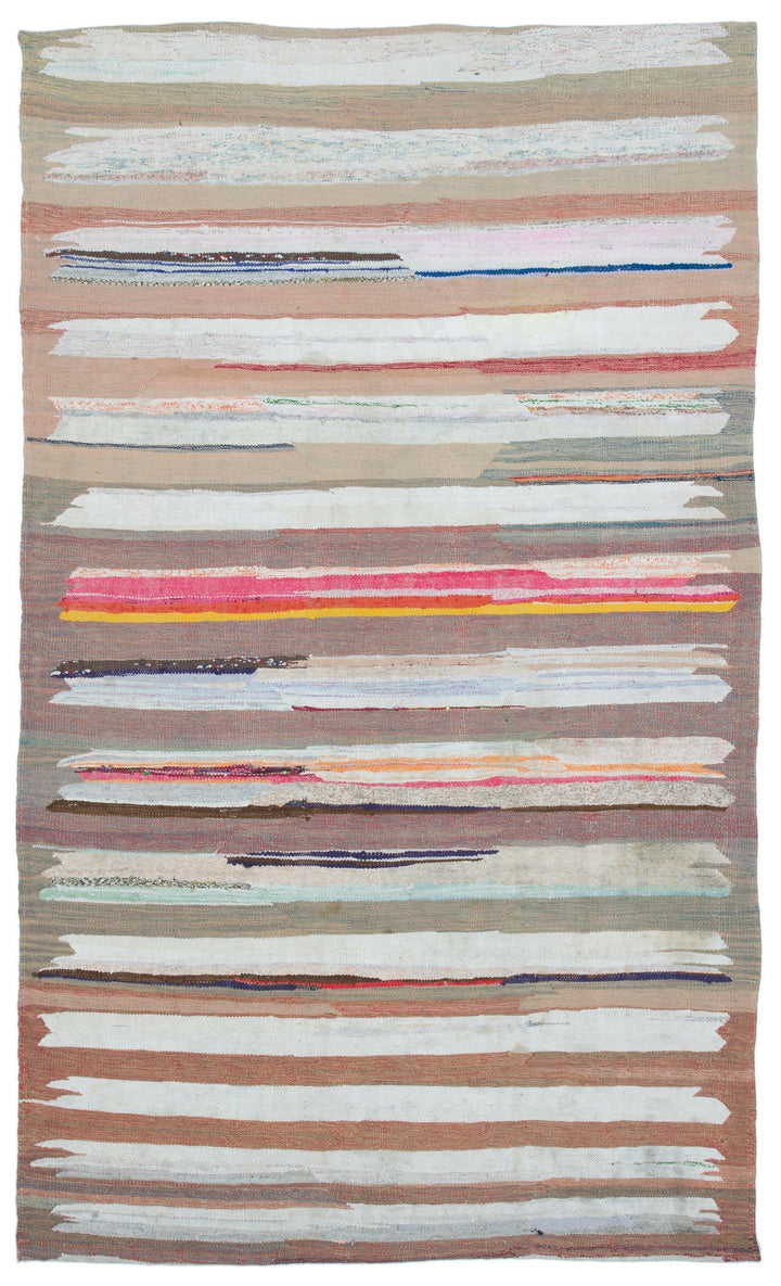 Cretan Beige Striped Wool Hand-Woven Carpet 155 x 250