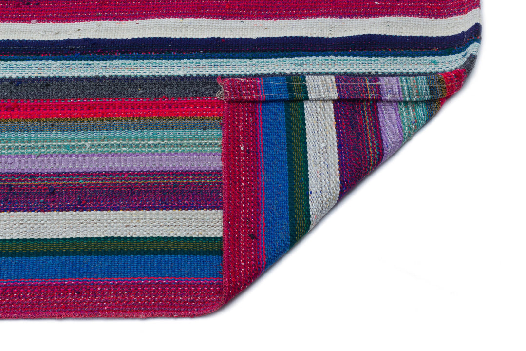 Cretan Beige Striped Wool Hand-Woven Carpet 092 x 367