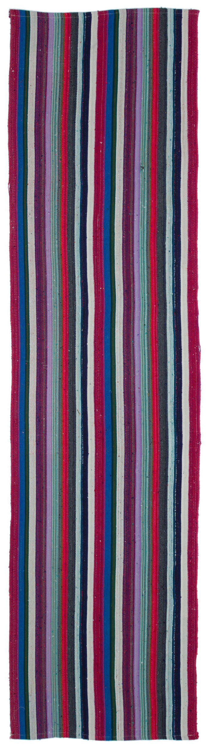 Cretan Beige Striped Wool Hand-Woven Carpet 092 x 367