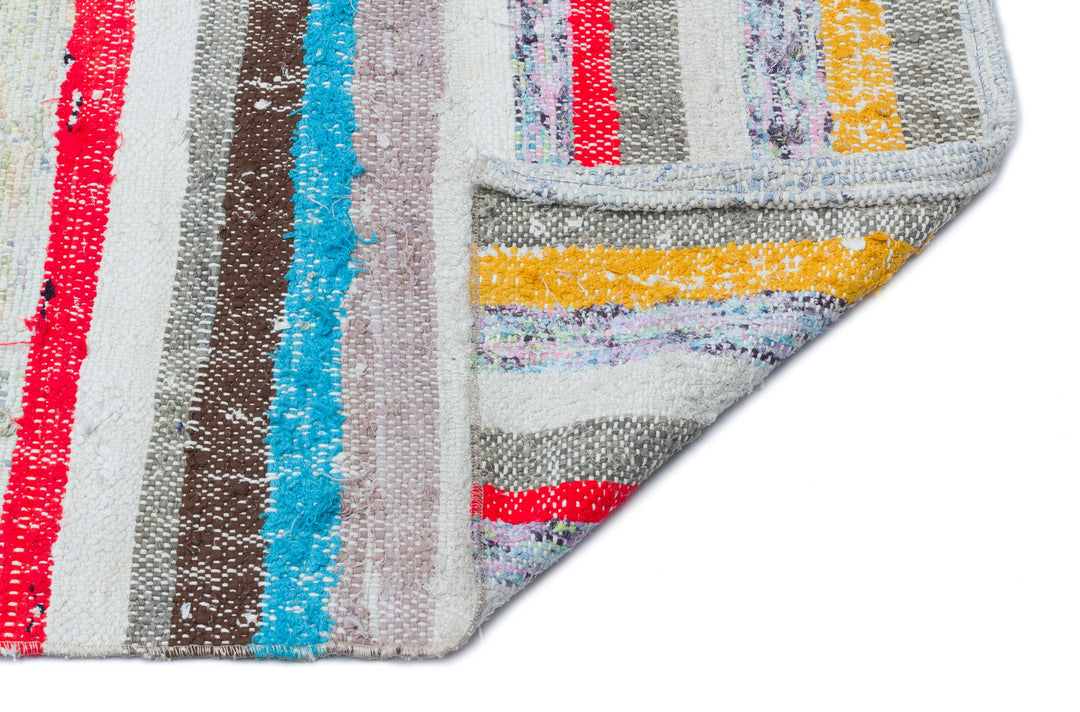 Cretan Beige Striped Wool Hand-Woven Carpet 142 x 322