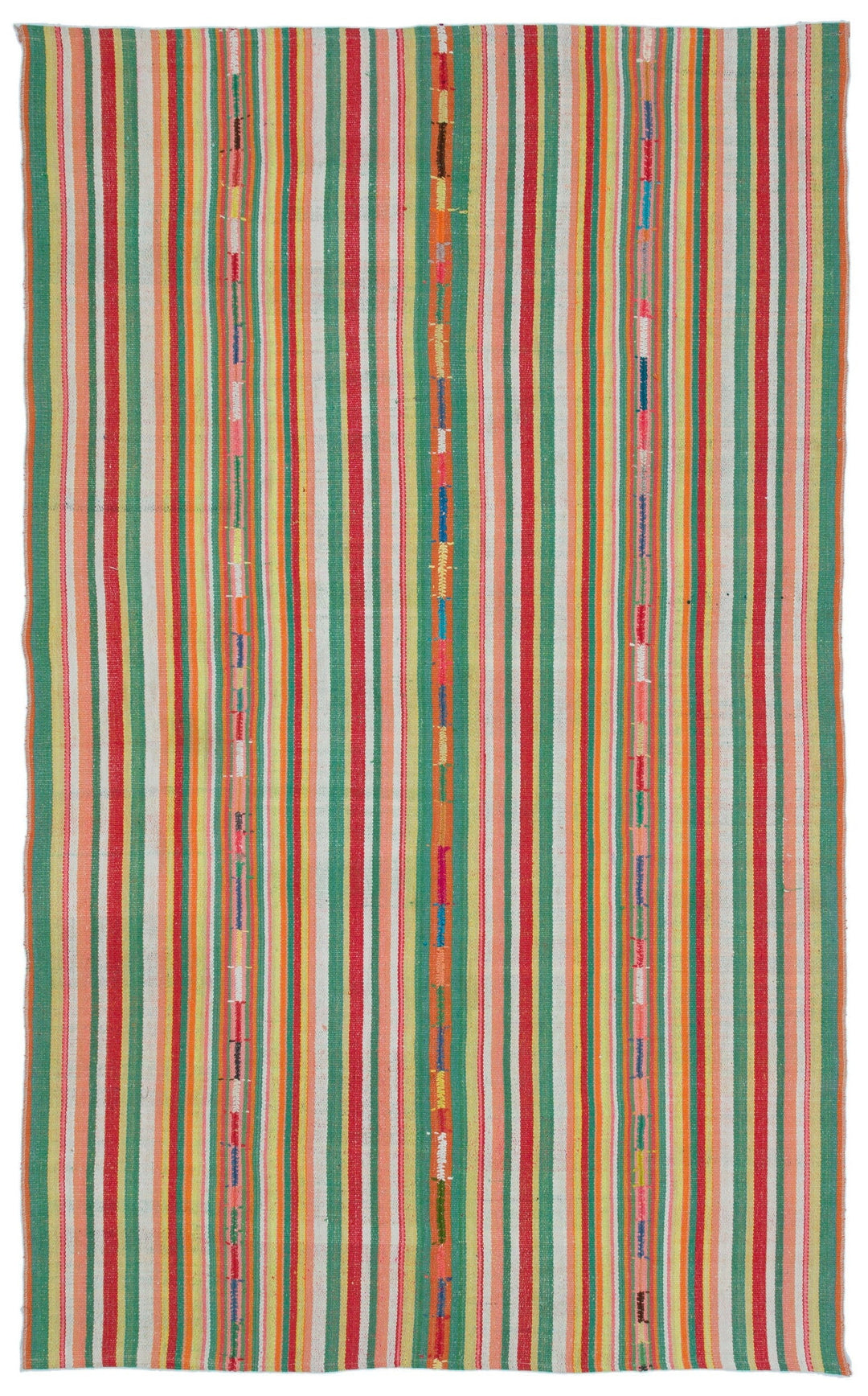 Cretan Green Striped Wool Hand-Woven Carpet 165 x 264