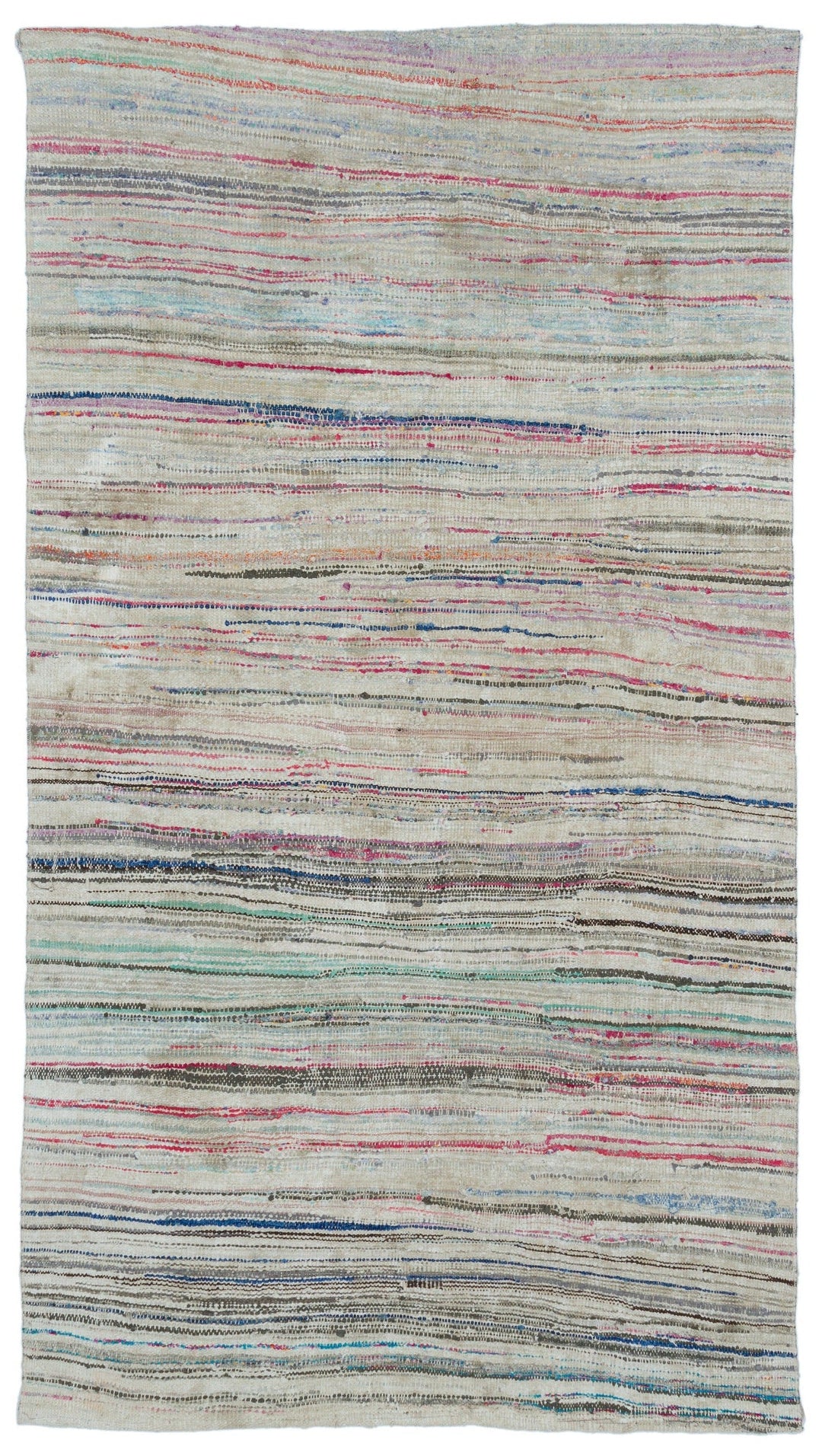 Cretan Beige Striped Wool Hand-Woven Carpet 131 x 234