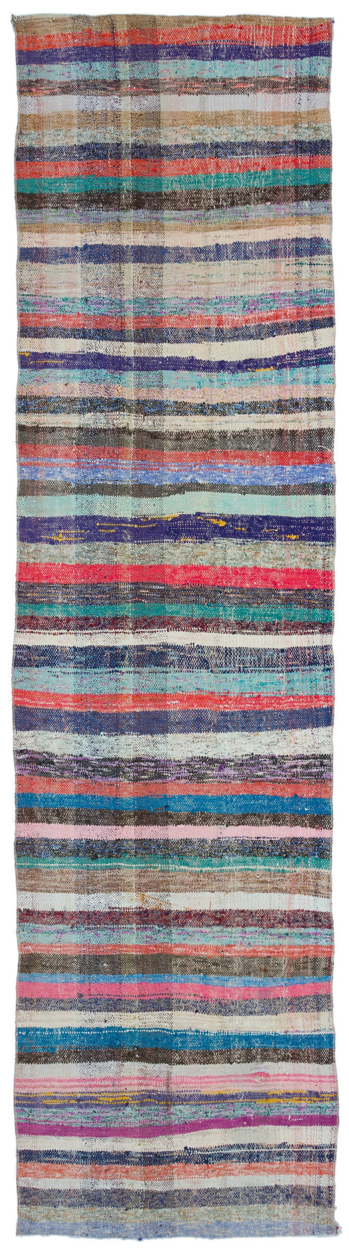 Cretan Beige Striped Wool Hand Woven Carpet 099 x 388
