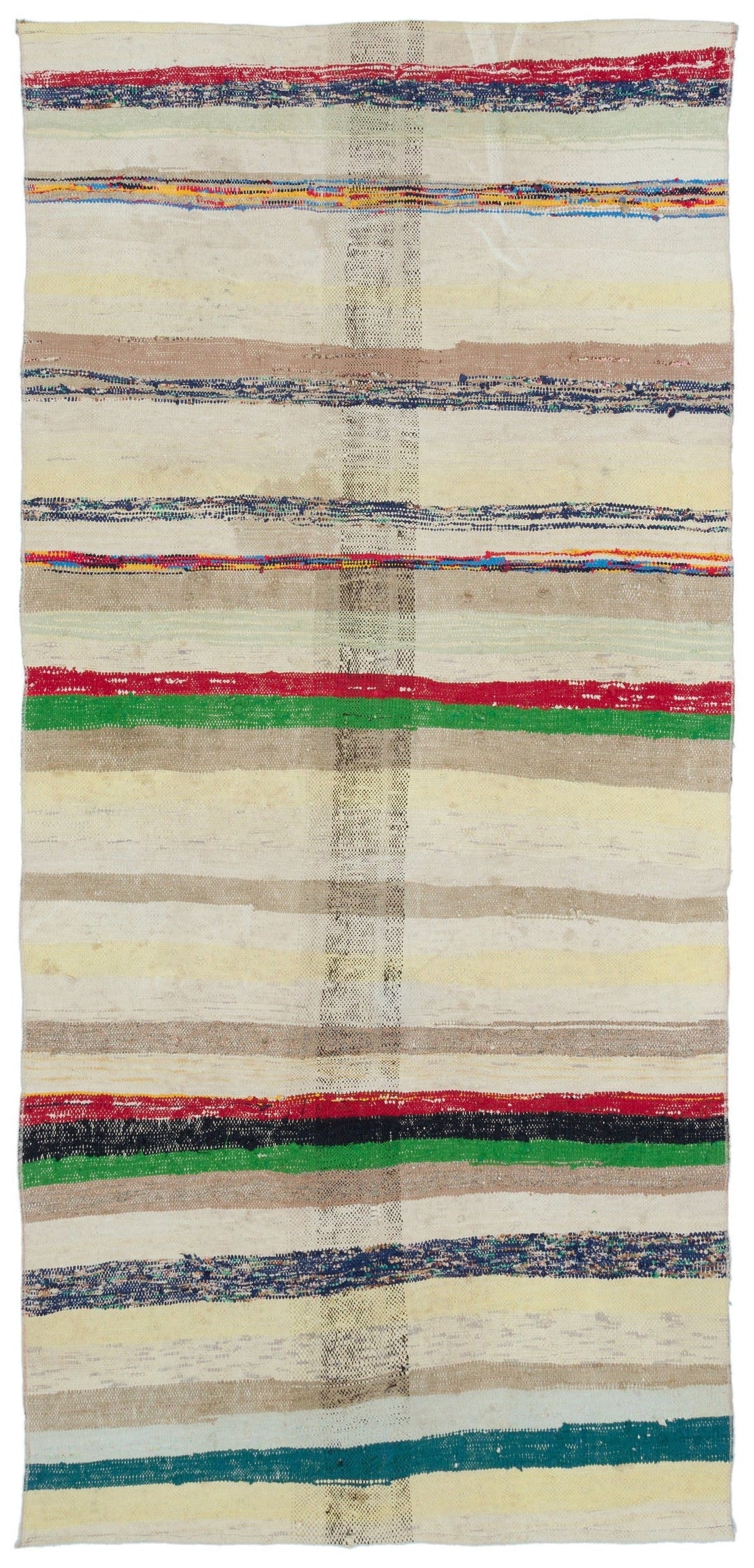 Cretan Beige Striped Wool Hand-Woven Carpet 124 x 262