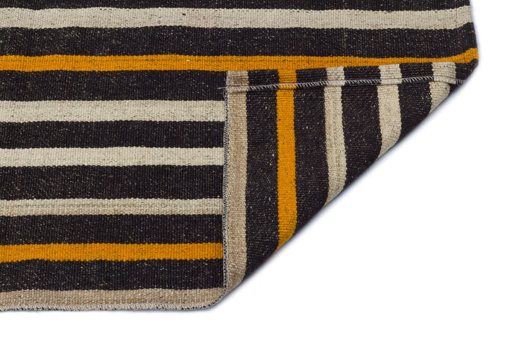 Cretan Beige Striped Wool Hand Woven Carpet 092 x 255