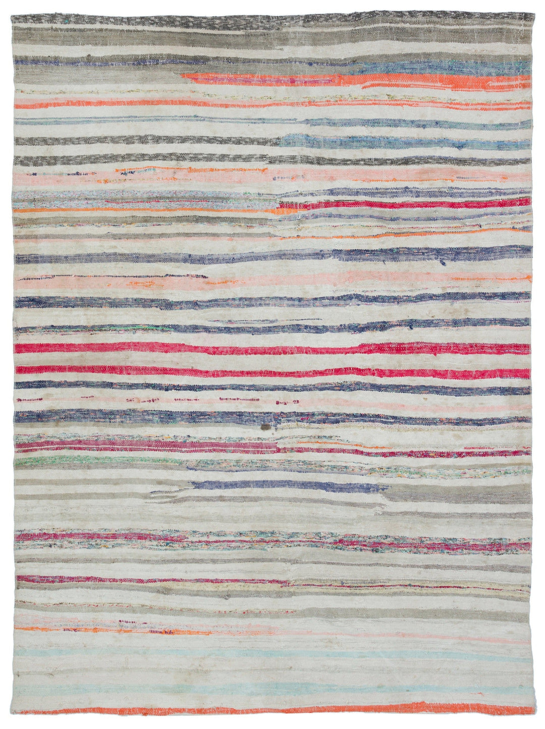 Cretan Beige Striped Wool Hand-Woven Carpet 202 x 270