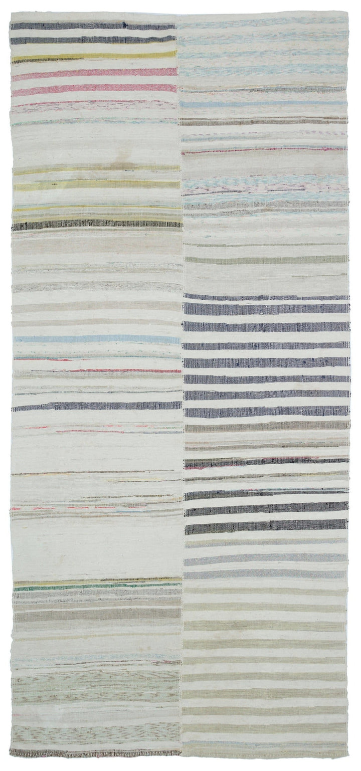 Cretan Beige Striped Wool Hand-Woven Carpet 176 x 385