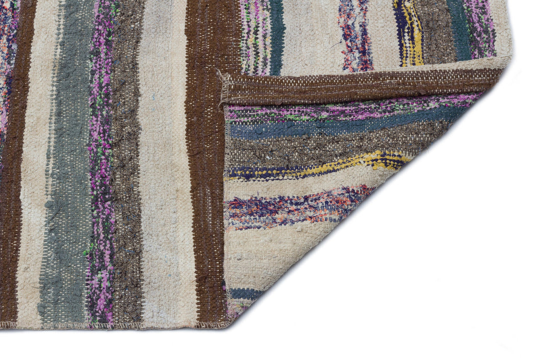 Cretan Gray Striped Wool Hand-Woven Carpet 108 x 300