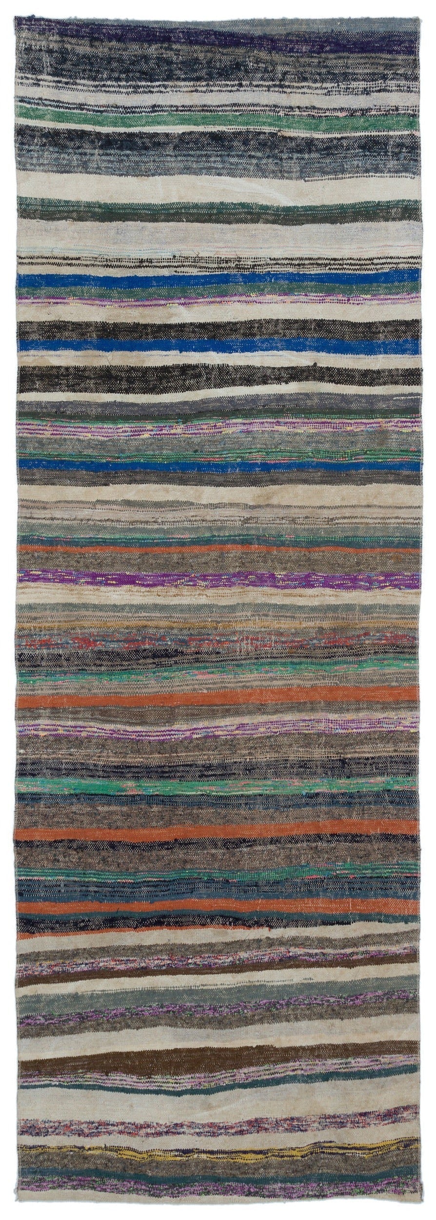 Cretan Gray Striped Wool Hand-Woven Carpet 108 x 300