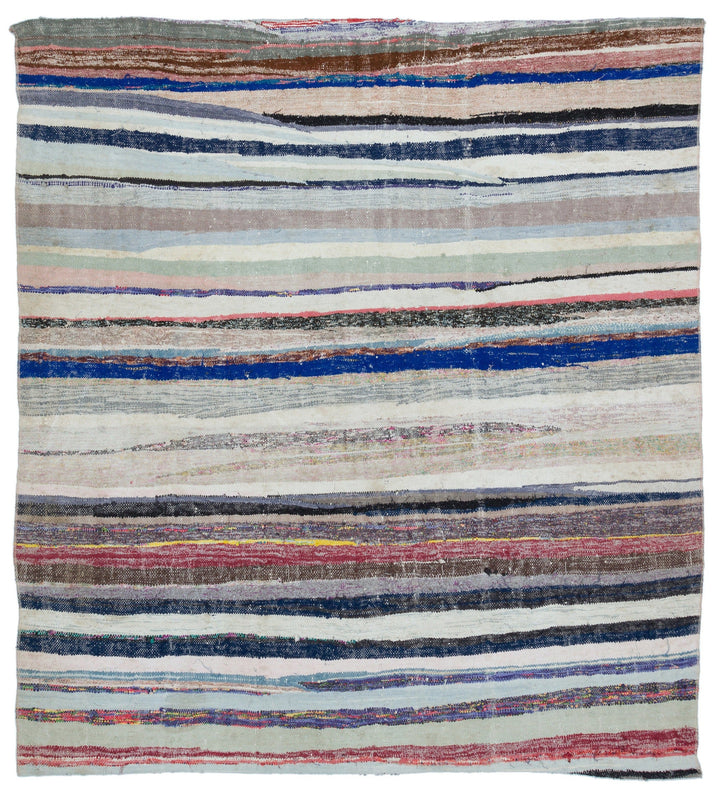 Cretan Beige Striped Wool Hand-Woven Carpet 187 x 206