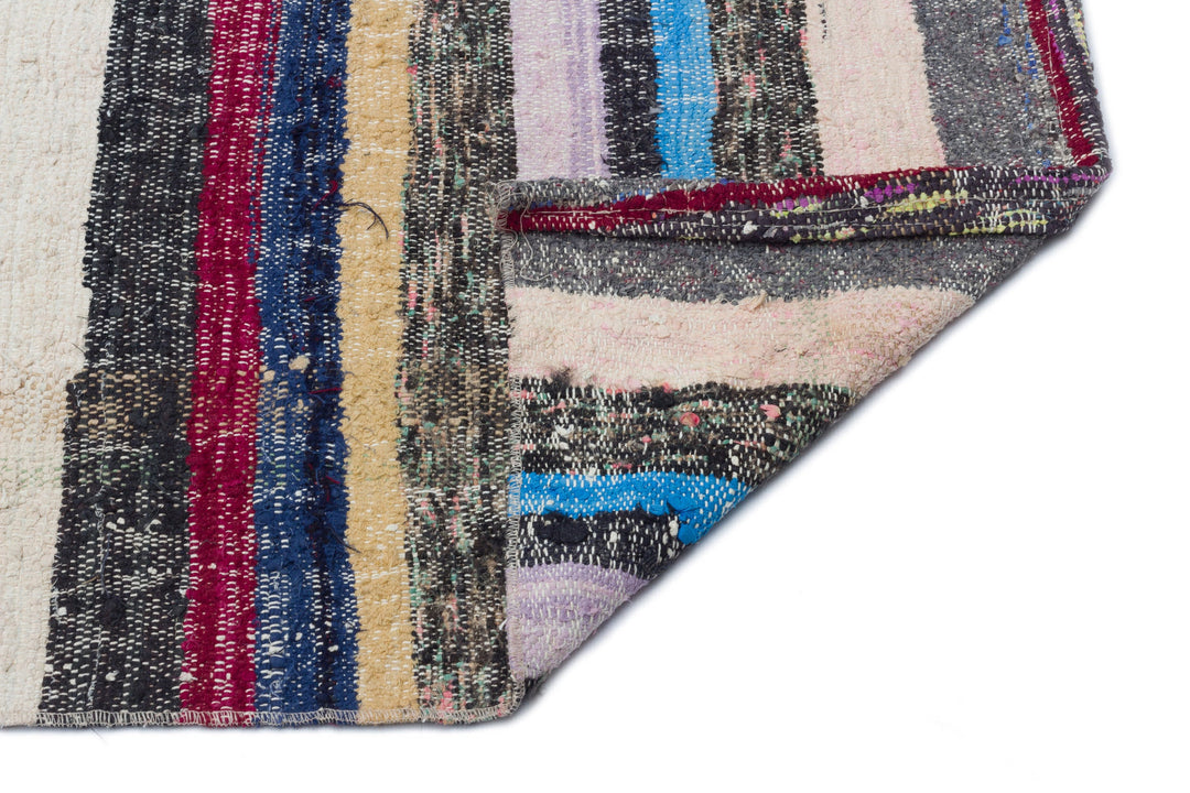 Cretan Gray Striped Wool Hand Woven Carpet 110 x 351