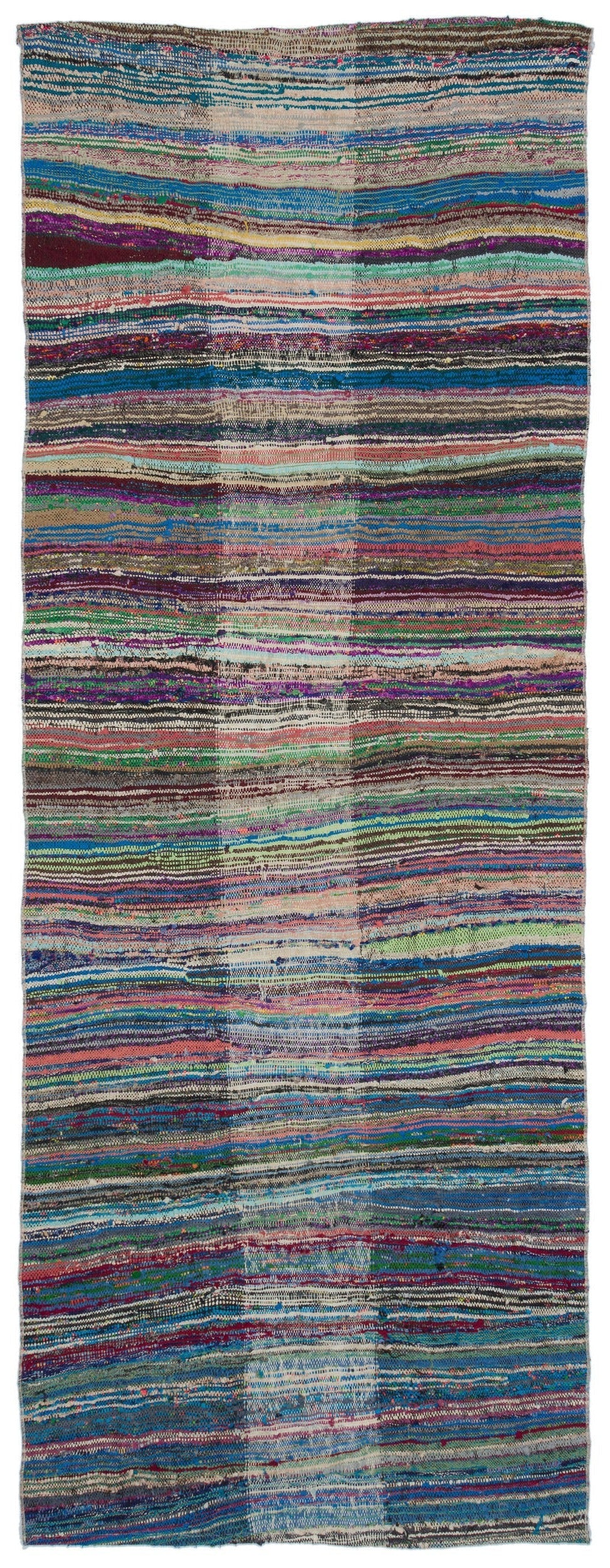 Cretan Beige Striped Wool Hand Woven Carpet 125 x 322