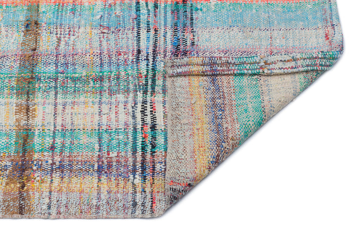 Cretan Beige Striped Wool Hand Woven Carpet 095 x 215