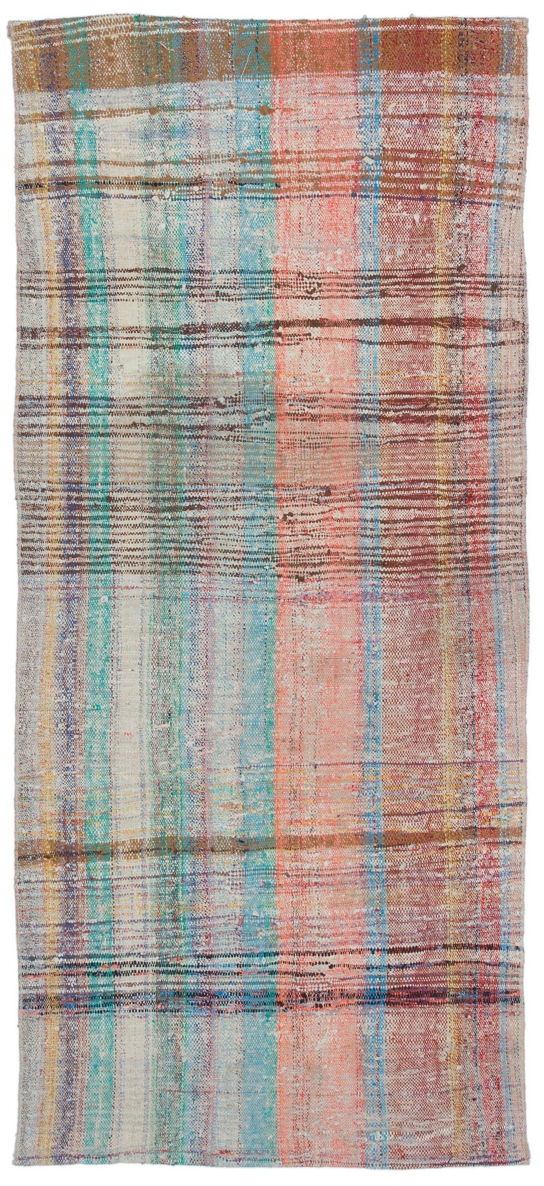 Cretan Beige Striped Wool Hand Woven Carpet 095 x 215