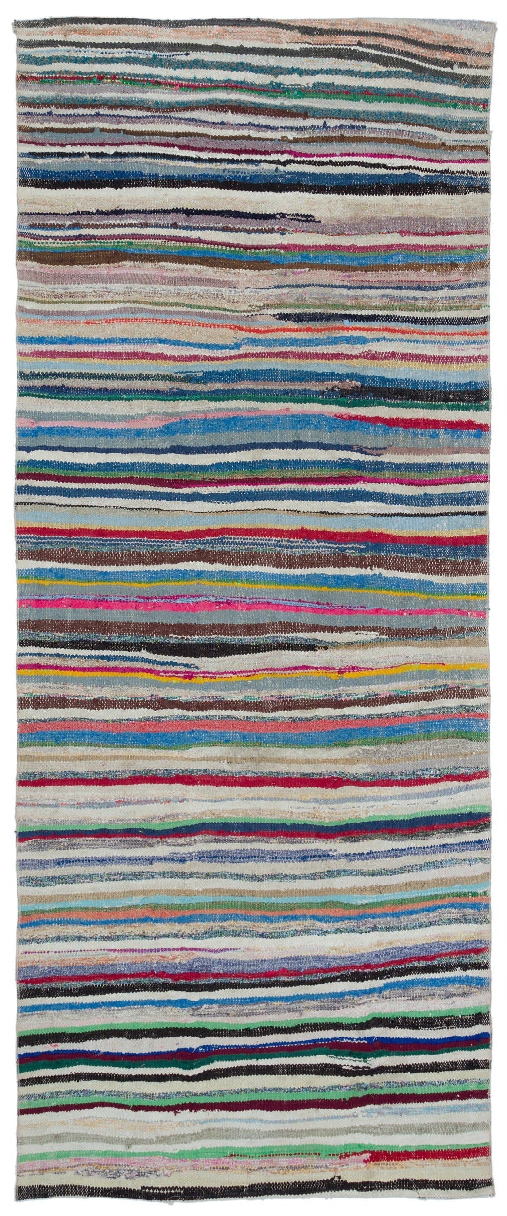 Cretan Gray Striped Wool Hand Woven Carpet 127 x 305
