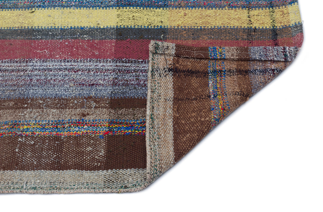 Cretan Brown Striped Wool Hand-Woven Carpet 072 x 207