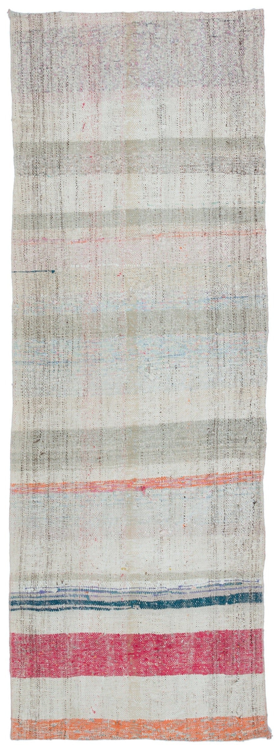 Cretan Beige Striped Wool Hand Woven Carpet 094 x 250