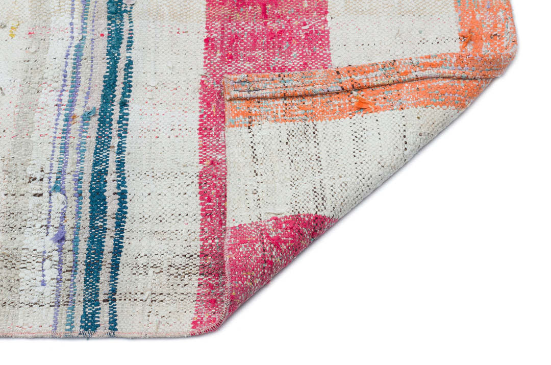 Cretan Beige Striped Wool Hand Woven Carpet 094 x 250