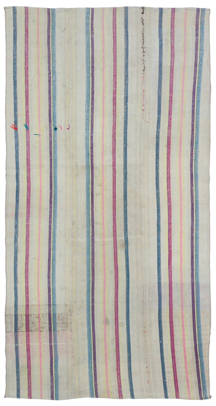 Cretan Beige Striped Wool Hand Woven Carpet 160 x 296
