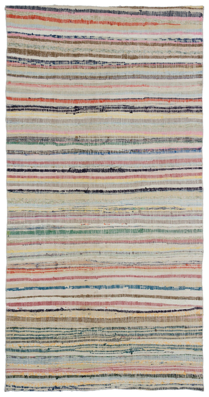 Cretan Beige Striped Wool Hand Woven Carpet 150 x 285