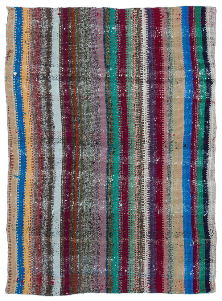 Cretan Gray Striped Wool Hand-Woven Carpet 100 x 136