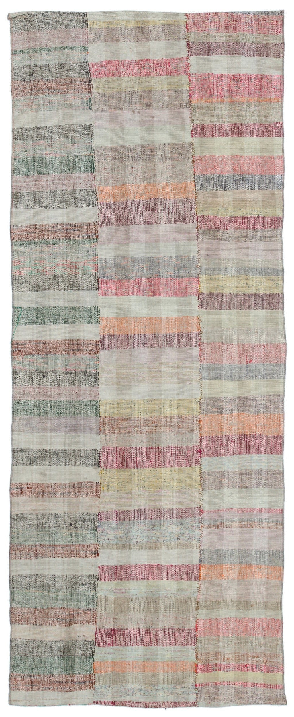Cretan Beige Striped Wool Hand Woven Carpet 095 x 245