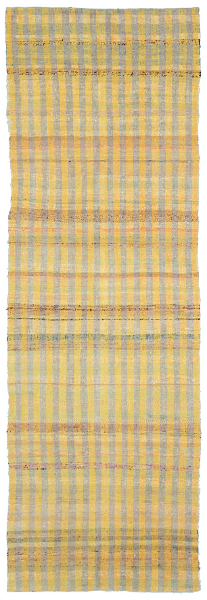 Cretan Yellow Striped Wool Hand-Woven Carpet 115 x 340