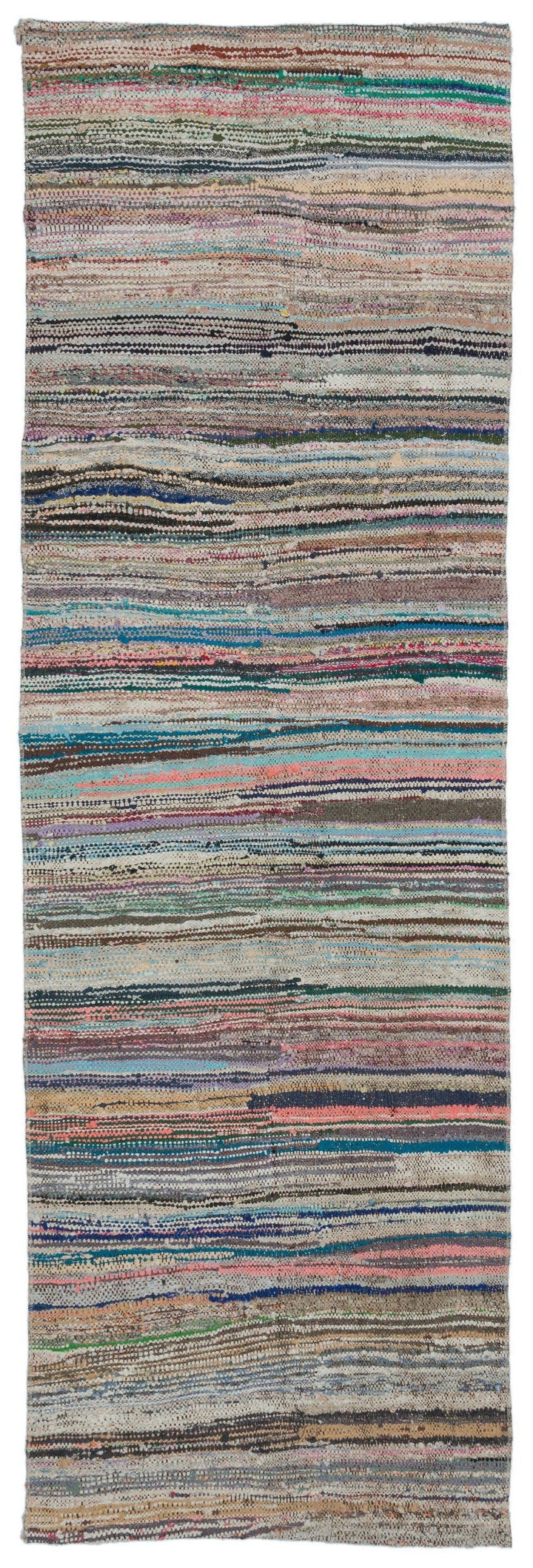 Cretan Gray Striped Wool Hand-Woven Carpet 081 x 254
