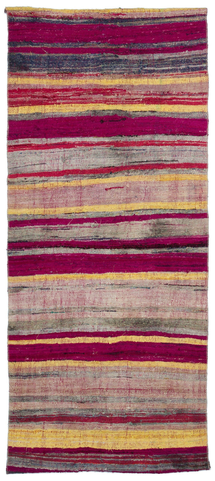 Cretan Pink Striped Wool Hand-Woven Carpet 113 x 255