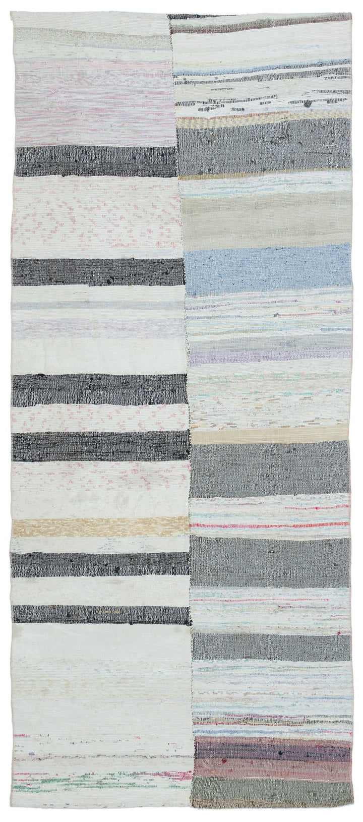 Cretan Beige Striped Wool Hand-Woven Carpet 108 x 260