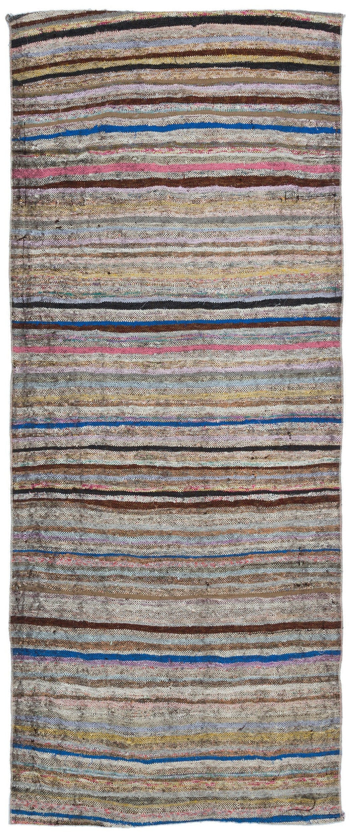 Cretan Beige Striped Wool Hand-Woven Carpet 113 x 273