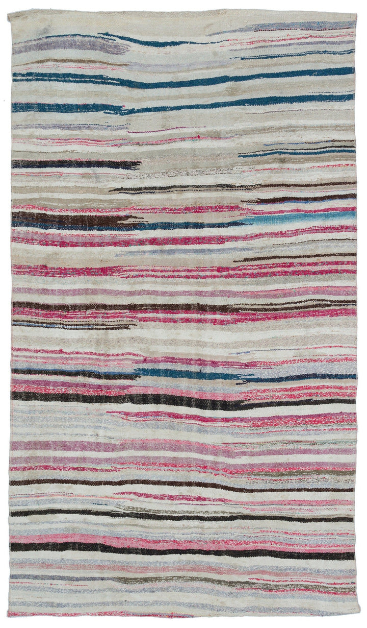 Cretan Beige Striped Wool Hand Woven Carpet 165 x 285