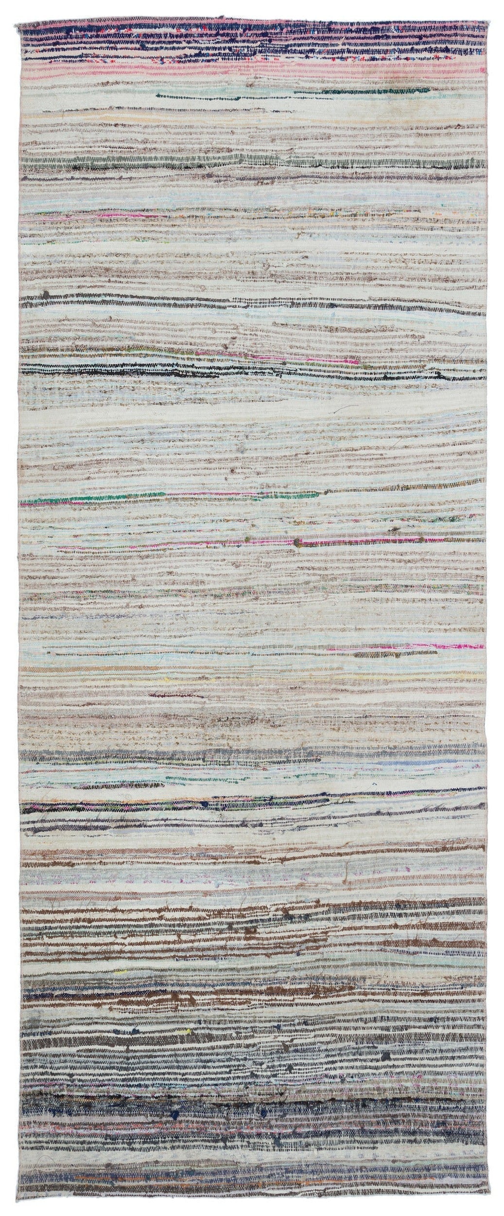Cretan Beige Striped Wool Hand-Woven Carpet 124 x 295