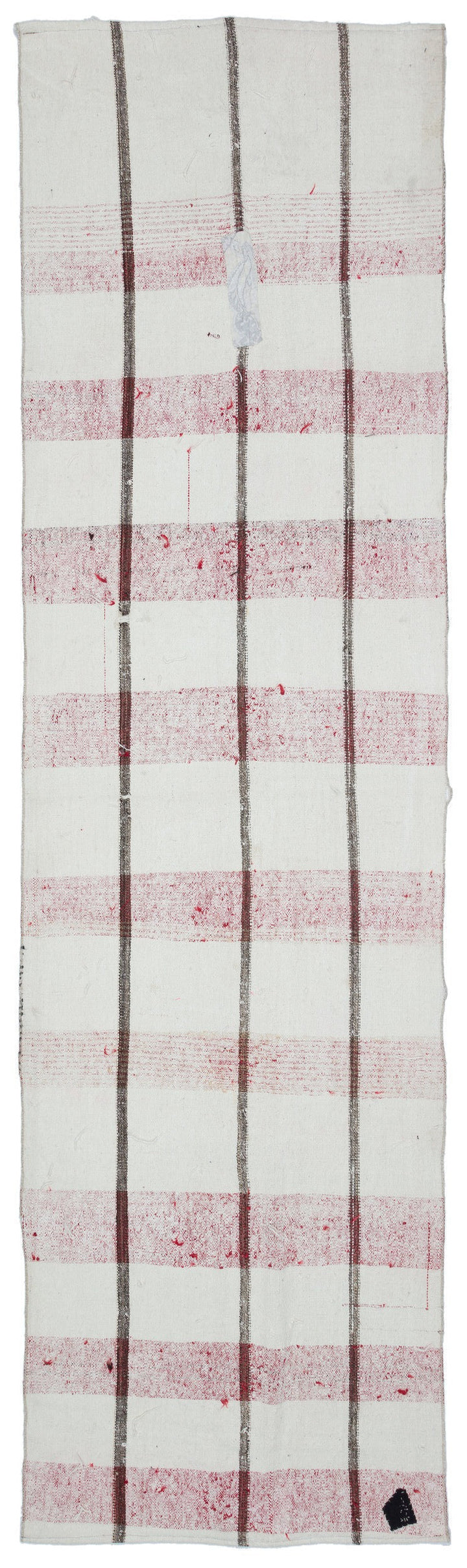 Cretan Beige Striped Wool Hand Woven Carpet 097 x 345
