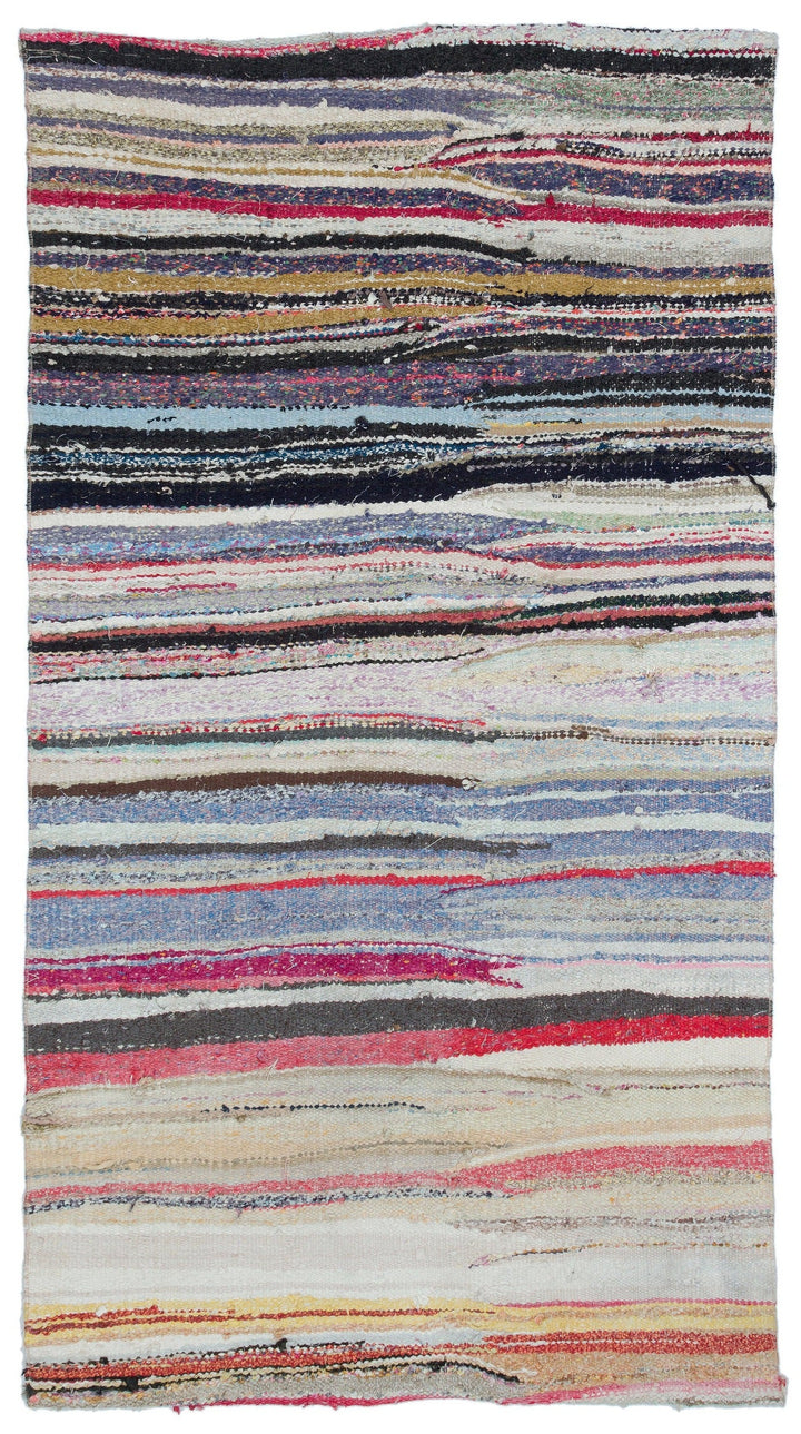 Cretan Beige Striped Wool Hand-Woven Carpet 125 x 226