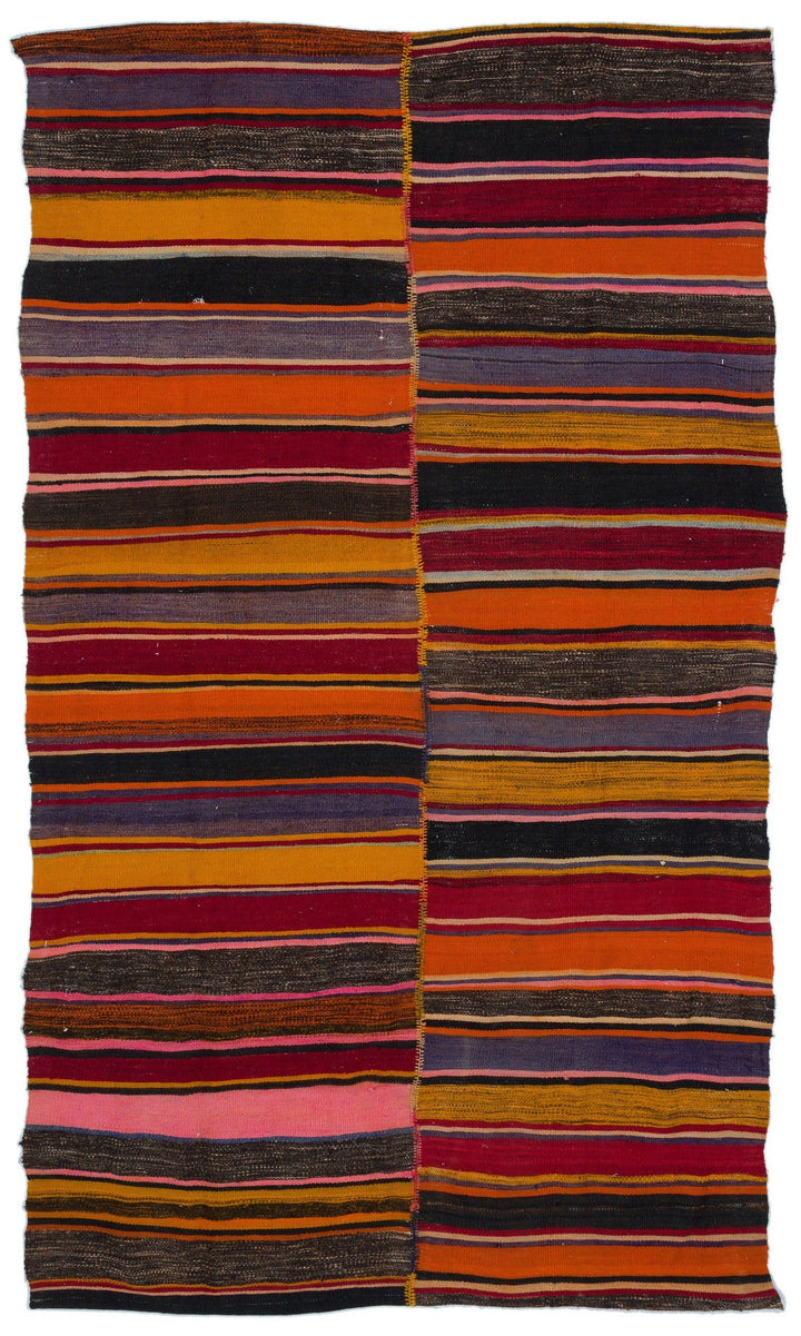 Cretan Red Striped Wool Hand-Woven Carpet 149 x 256