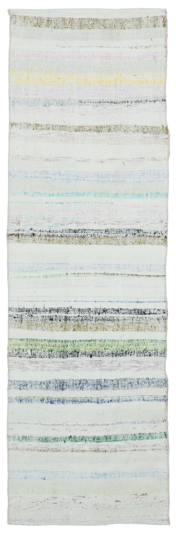 Cretan Beige Striped Wool Hand-Woven Carpet 070 x 228
